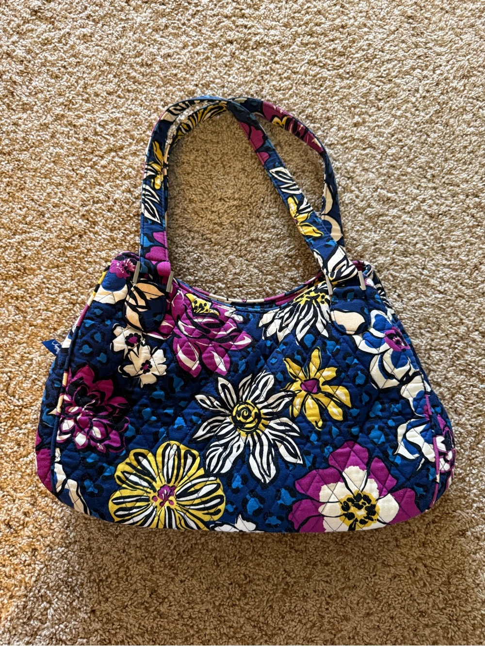 Vera Bradley African Violet Triple Compartment Shoulder Bag Floral Leopard